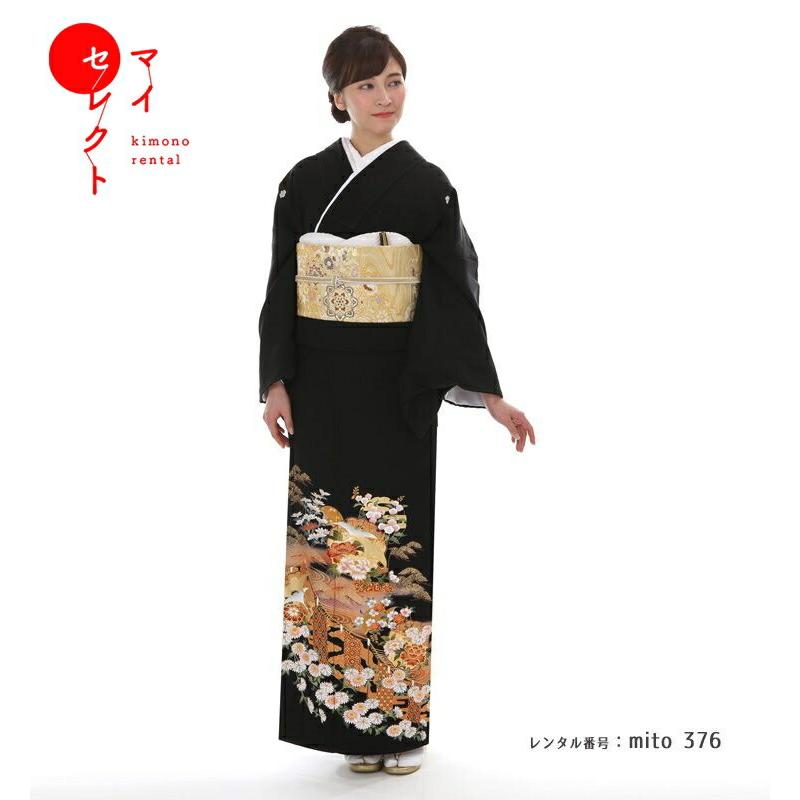 留袖レンタル 黒 mito-376 高級 正絹 人気 結婚式｜kimono-rental