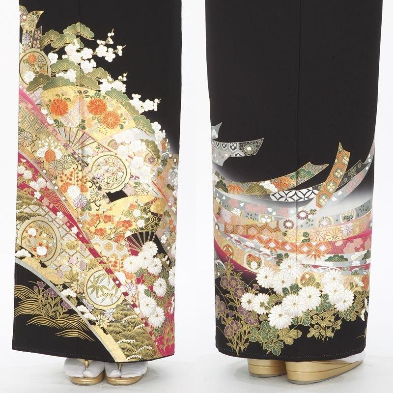 留袖レンタル ことほぎ 荒枝扇面祝熨斗 黒 mito-448 40代 50代 60代 高級 正絹 人気 結婚式 |  | 01