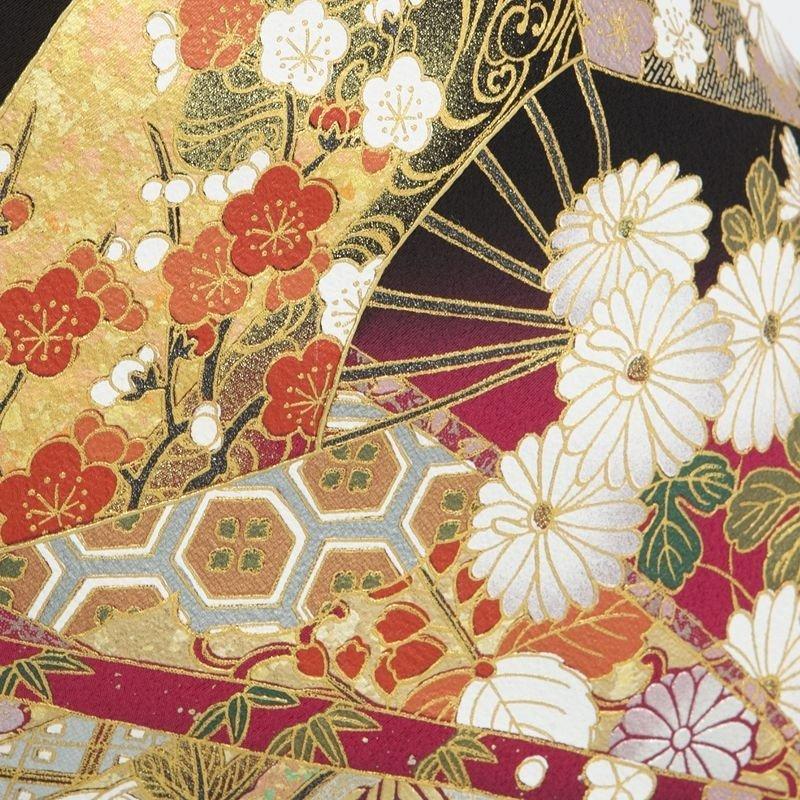 留袖レンタル ことほぎ 荒枝扇面祝熨斗 黒 mito-448 40代 50代 60代 高級 正絹 人気 結婚式 |  | 04