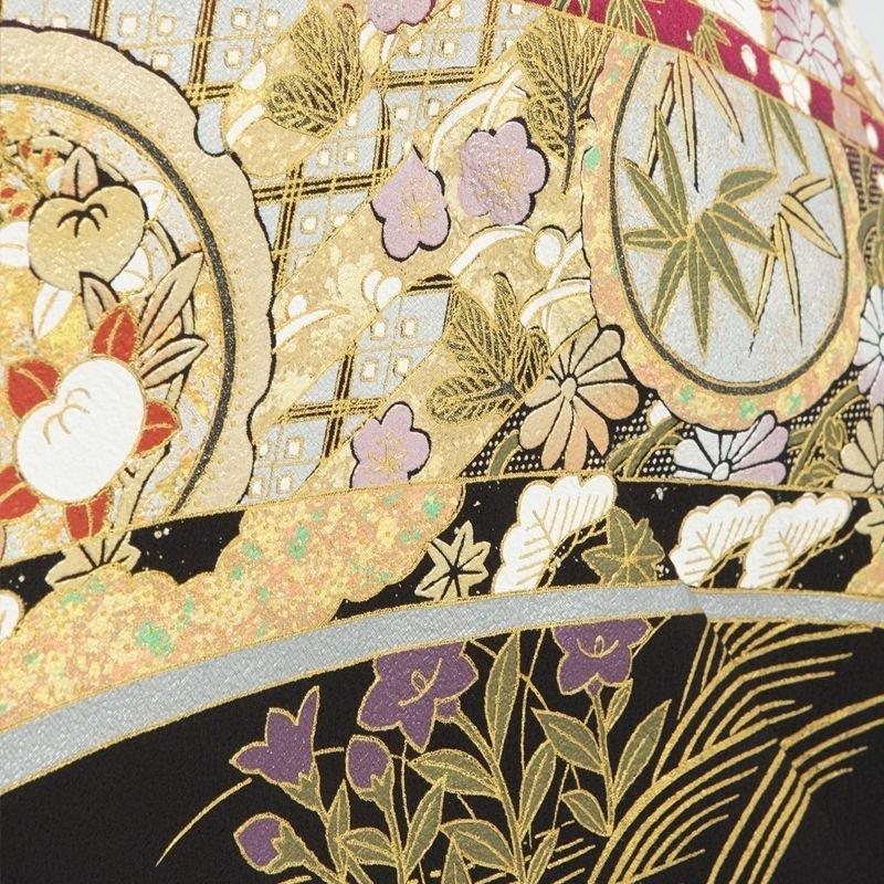 留袖レンタル ことほぎ 荒枝扇面祝熨斗 黒 mito-448 40代 50代 60代 高級 正絹 人気 結婚式 |  | 05