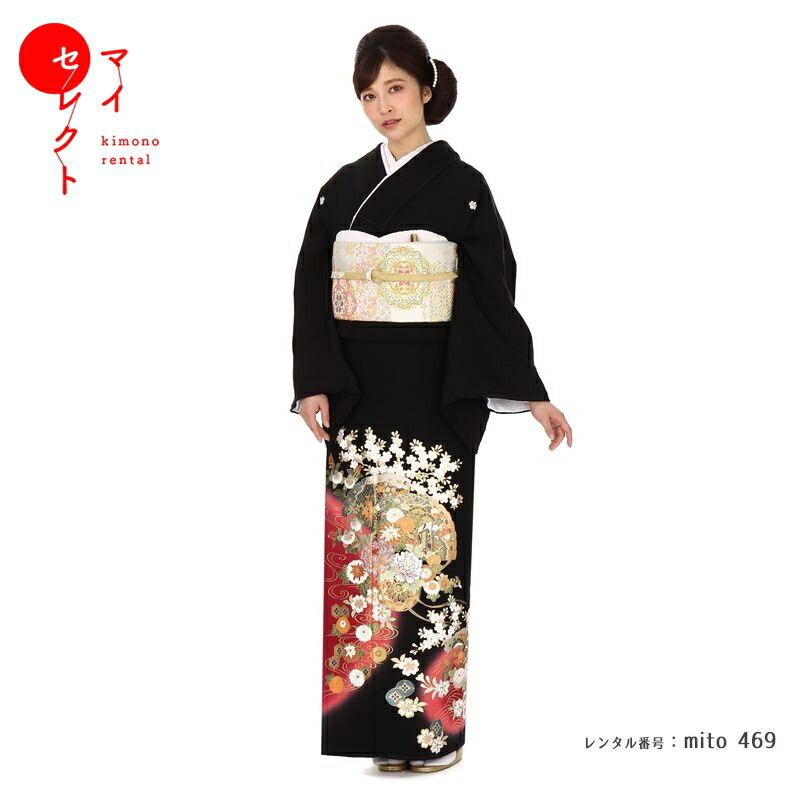 留袖レンタル ことほぎ 祝い花車 黒 mito-469 30代 40代 50代 高級 正絹 人気 結婚式 | 