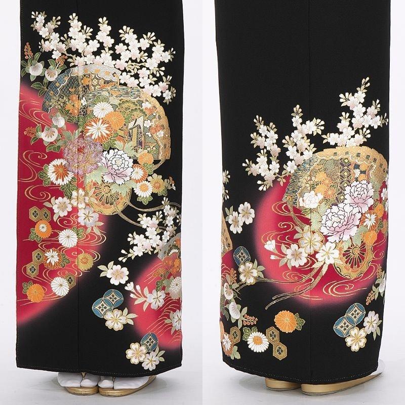 留袖レンタル ことほぎ 祝い花車 黒 mito-469 30代 40代 50代 高級 正絹 人気 結婚式 |  | 01