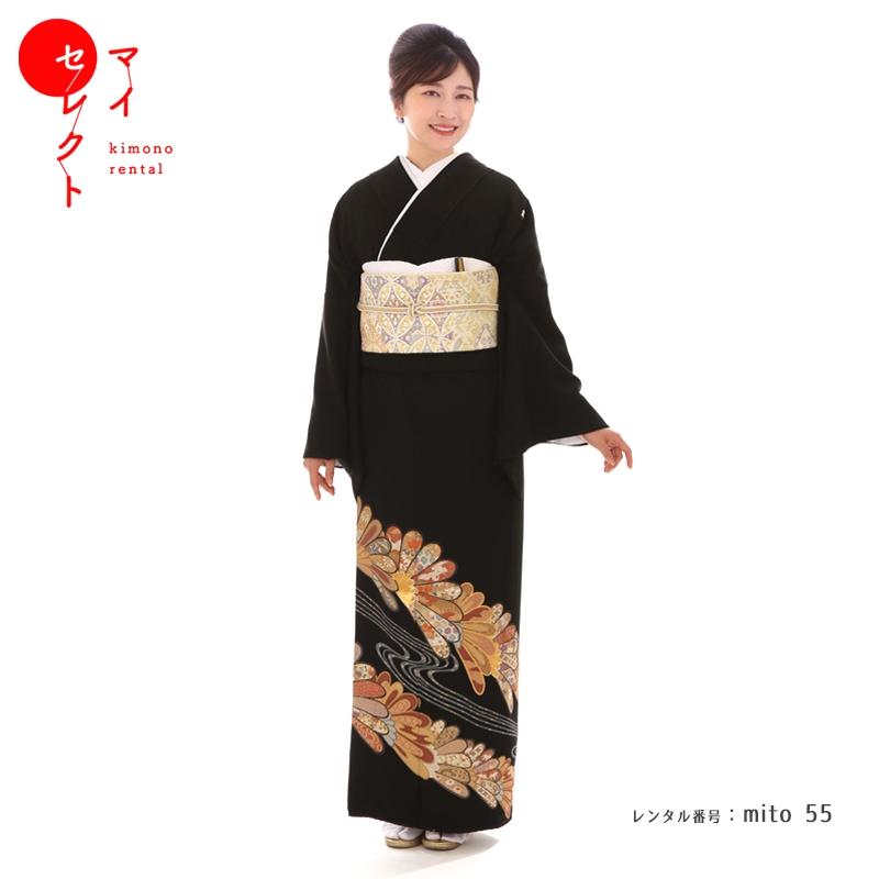 留袖レンタル 安い 黒 mito-55 50代 60代 70代 高級 正絹 人気 結婚式