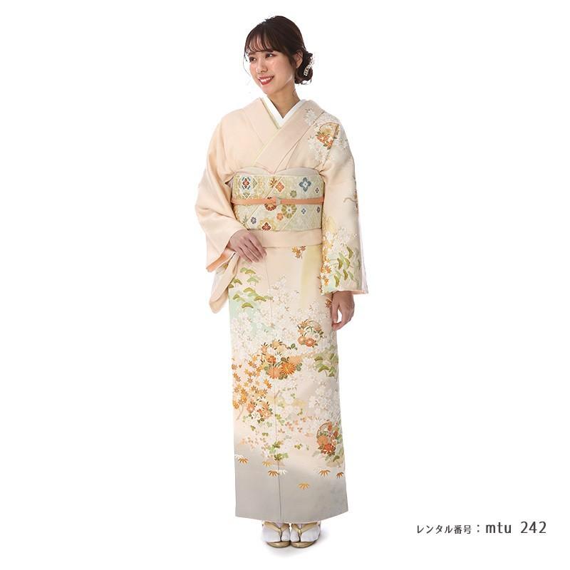 訪問着レンタル 正絹☆全体的に光沢のある華やかな生地☆mtu-242 着物