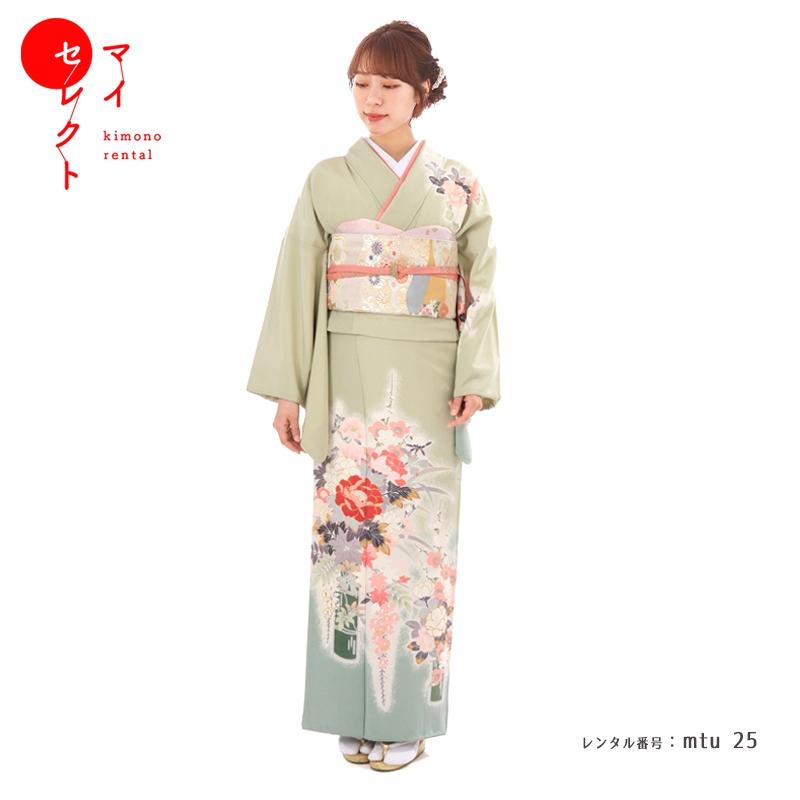 美品　裄丈長め　正絹訪問着　フルセット4点　入学式　お宮参り　七五三　結婚式 訪問着レンタル 安い 格安 正絹 mtu-25 着物フルセット 結婚式 披露宴
