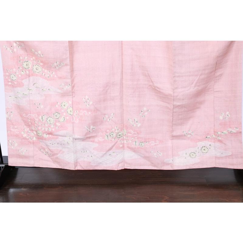 訪問着　新品未使用品　真綿紬　辻ヶ花　桜色濃淡　白　墨　桶絞り　B937の画像