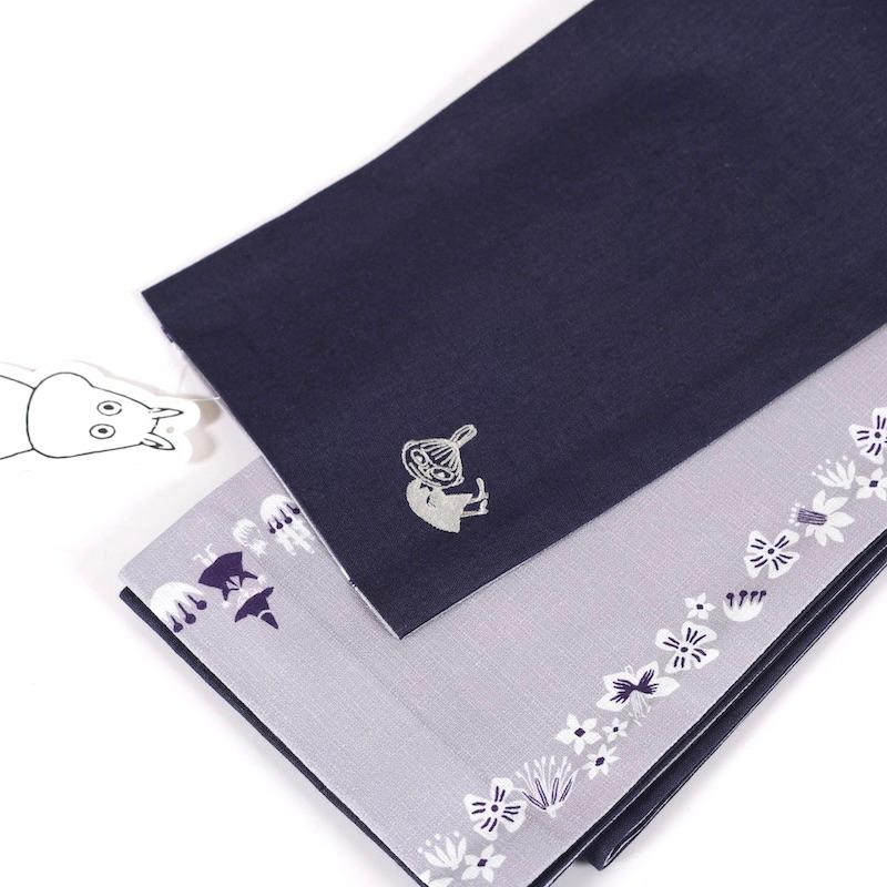 新品 ムーミン 半幅帯 ネイビー ラベンダー /M-010 : キモノ