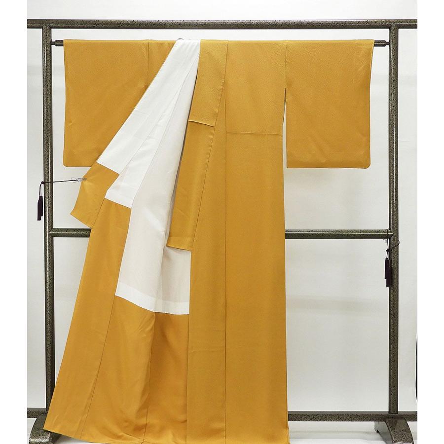 色無地 正絹 花井幸子 パンプキン色 167.5cm 裄丈66cm 三ツ星に一の字 