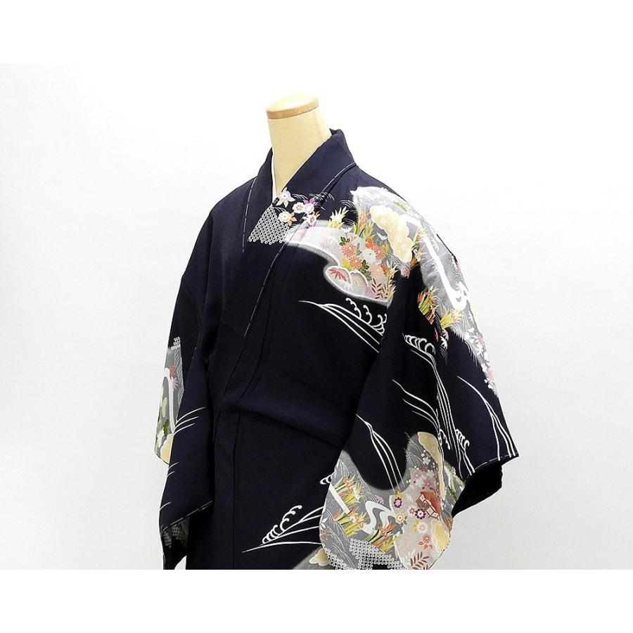 訪問着 新品仕立済 正絹 家屋四季花立浪模様 小難あり 身丈166.5cm 裄