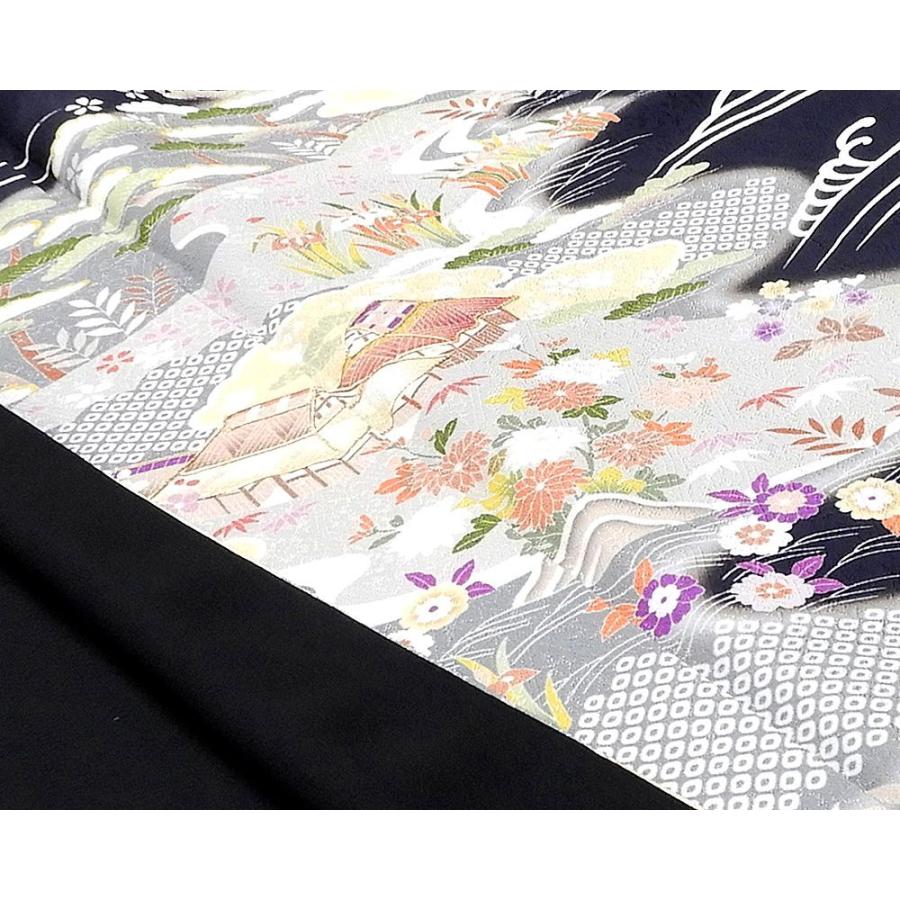 訪問着 新品仕立済 正絹 家屋四季花立浪模様 小難あり 身丈166.5cm 裄