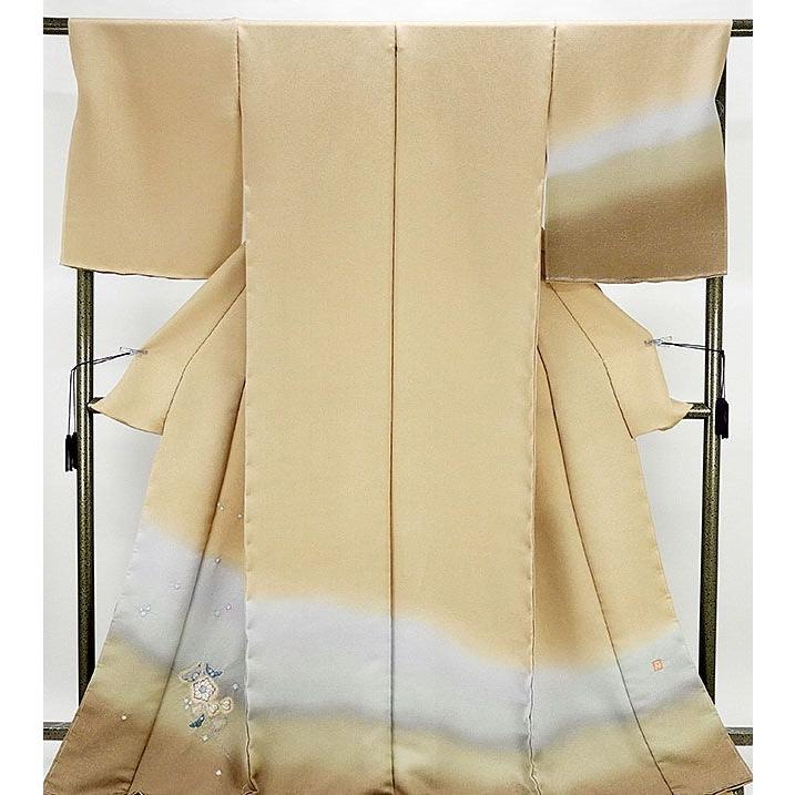 付け下げ着物 【一竹工房】ベージュ色系 金通し 辻ヶ花絞り 落款 美品