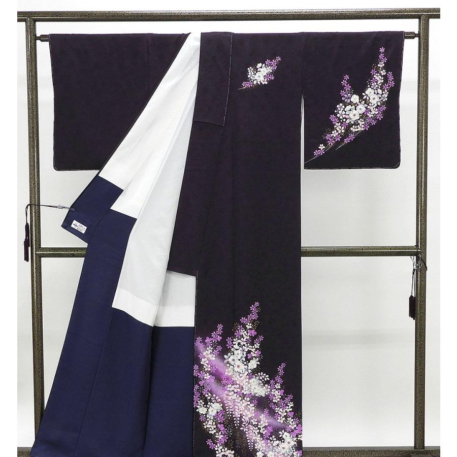 訪問着 未使用 正絹 桐屋翠山工房 辻が花 絞り 深紫 身丈166.5cm