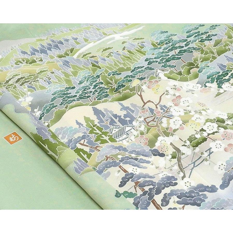 訪問着 未使用 正絹 四季花家屋風景 身丈158cm 裄丈64cm 未着用 美品