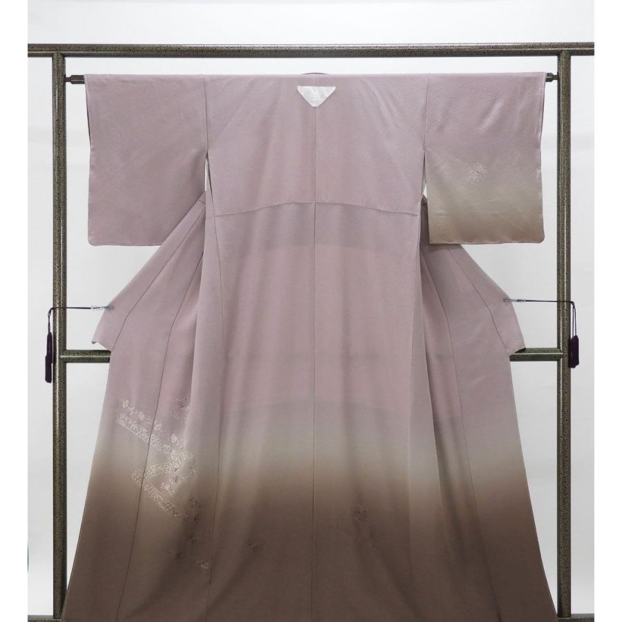 訪問着 未使用 正絹 刺繍 尾長鳥 草花 身丈157.5cm 裄丈64cm 五三の桐