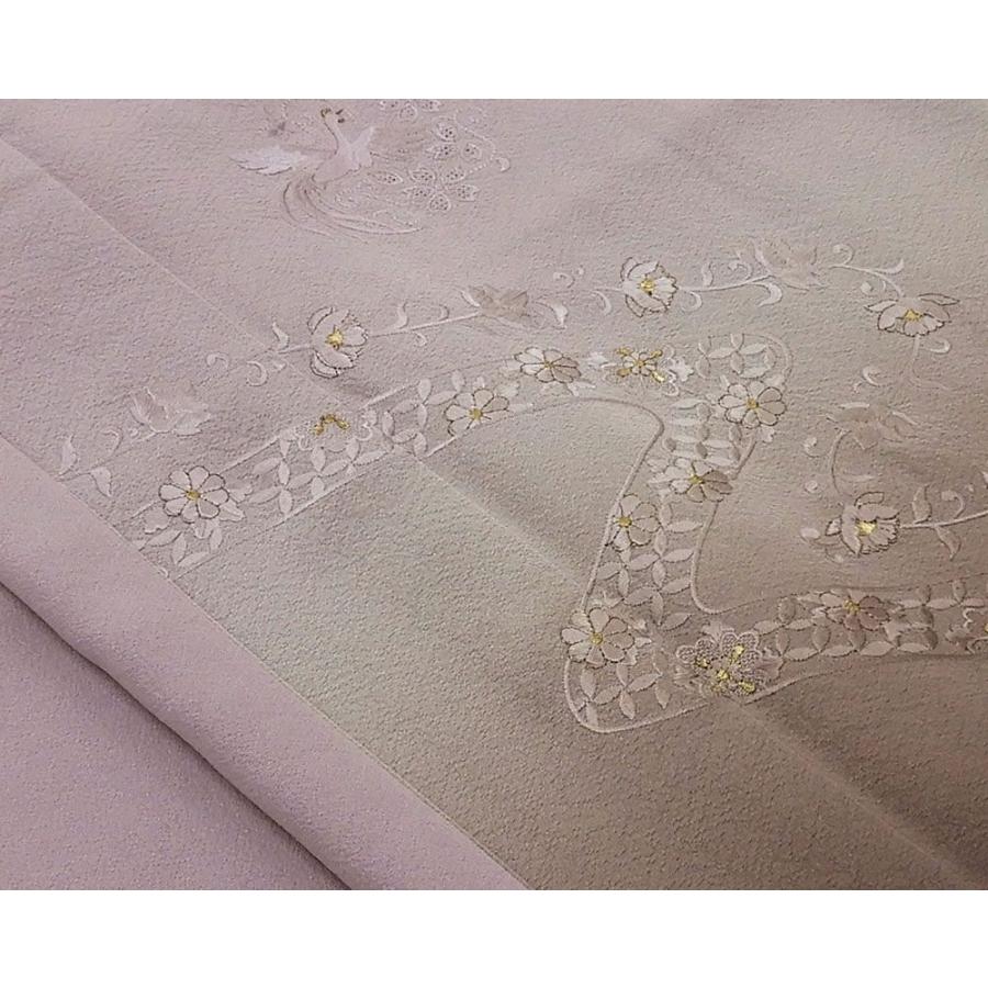 訪問着 未使用 正絹 刺繍 尾長鳥 草花 身丈157.5cm 裄丈64cm 五三の桐