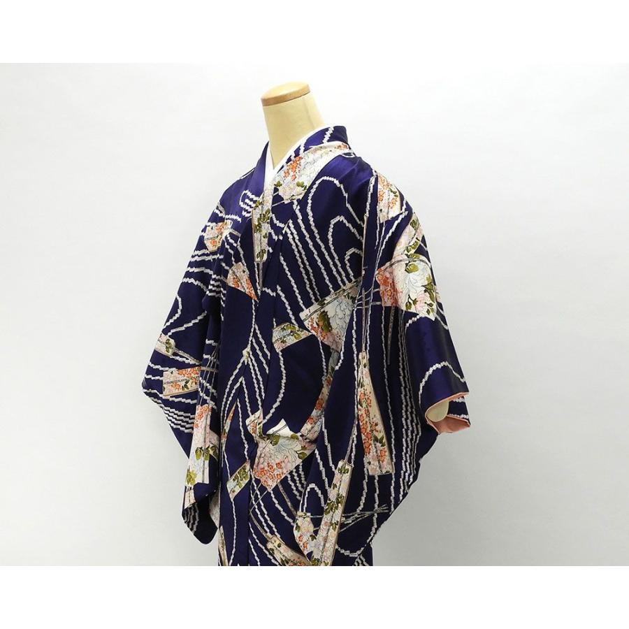 小紋 正絹 扇模様 身丈152.5cm 裄丈60.5cm 小紋 リサイクル 中古 着物  