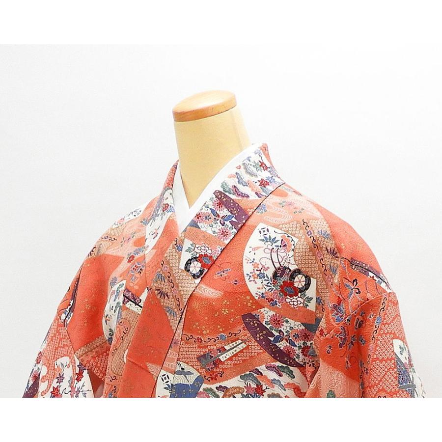 小紋 正絹 扇面四季花御所車模様 身丈168.5cm 裄丈67cm 小紋 リサイクル 着物 小紋 正絹 扇面四季花御所車模様 身丈168.5cm 裄丈67cm リサイクル