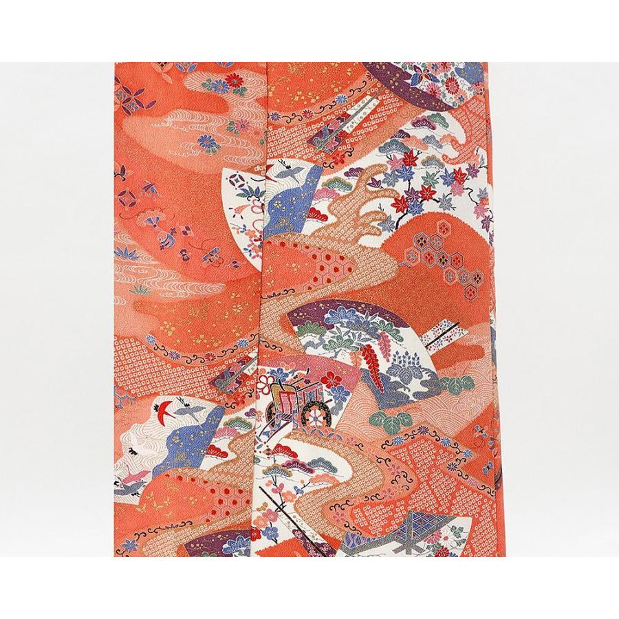 30％OFFクーポン 小紋 正絹 扇面四季花御所車模様 身丈168.5cm 裄丈