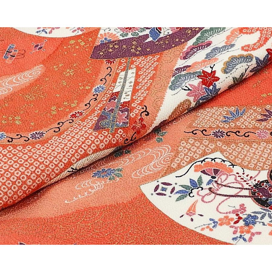 小紋 正絹 扇面四季花御所車模様 身丈168.5cm 裄丈67cm 小紋 リサイクル 着物 小紋 正絹 扇面四季花御所車模様 身丈168.5cm 裄丈67cm リサイクル