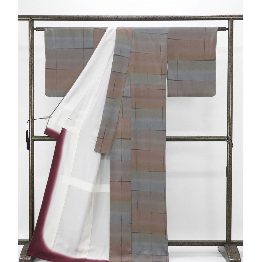 小紋 未着用美品 正絹 格子幾何模様 身丈170cm 裄丈67.5cm 未使用 新古