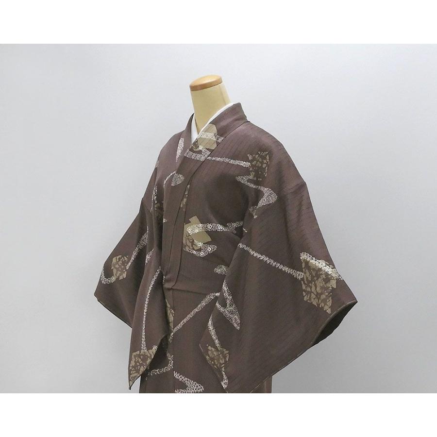 小紋 未使用 正絹 草葉 流水 松皮菱 身丈175.5cm 裄丈71cm 未着用 美品 