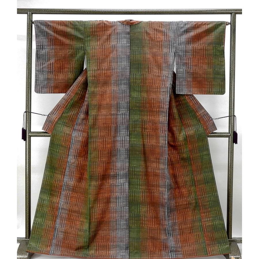 紬 未着用美品 正絹 手しぼり繧繝染 縦縞幾何模様 紬 未使用 新古品 着物 紬 未着用美品 正絹 手しぼり繧繝染 縦縞幾何模様 未使用 新古品 着物