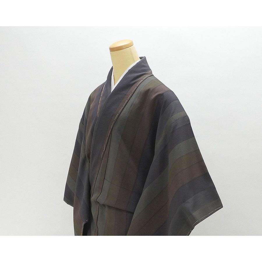 単衣　お召し　縞と十字絣　裄67.5cm　正絹 単衣 お召し 縞と十字絣 裄67.5cm 正絹 単衣 お召し 縞と十字絣 裄67.5