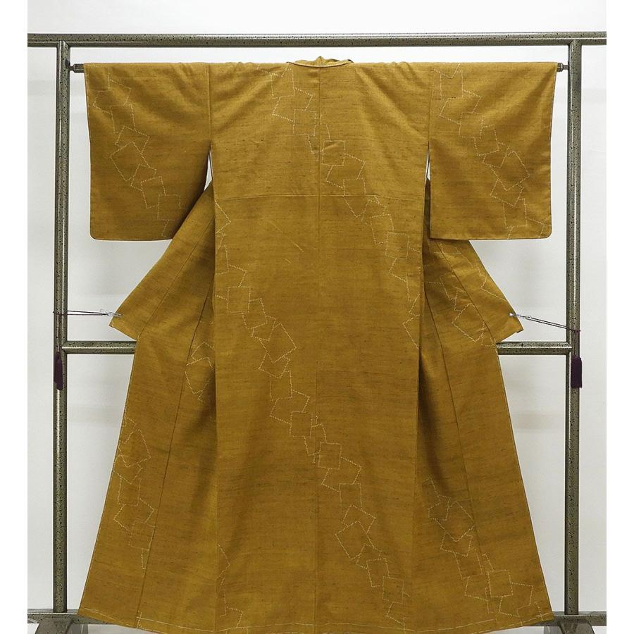 紬 未着用美品 正絹 本場越路紬 幾何模様 身丈158.5cm 裄丈63.5cm 塩沢 