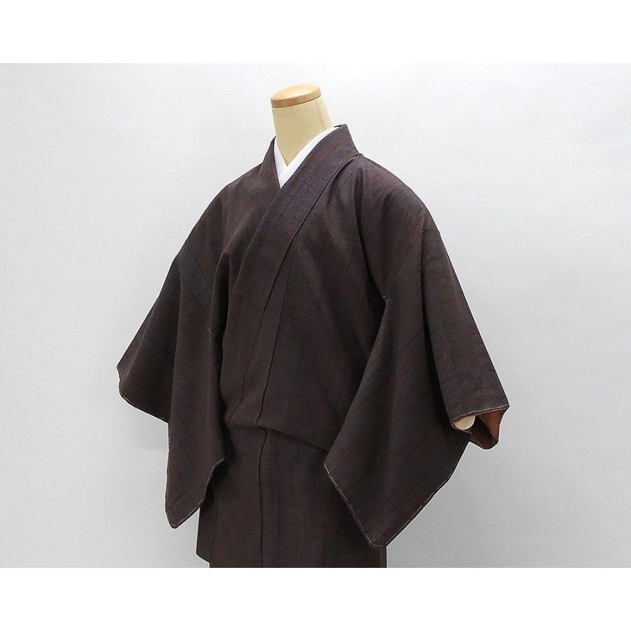 紬 正絹 おく玉 結城紬 亀甲絣縞模様 身丈169.5cm 裄丈64.5cm 手織