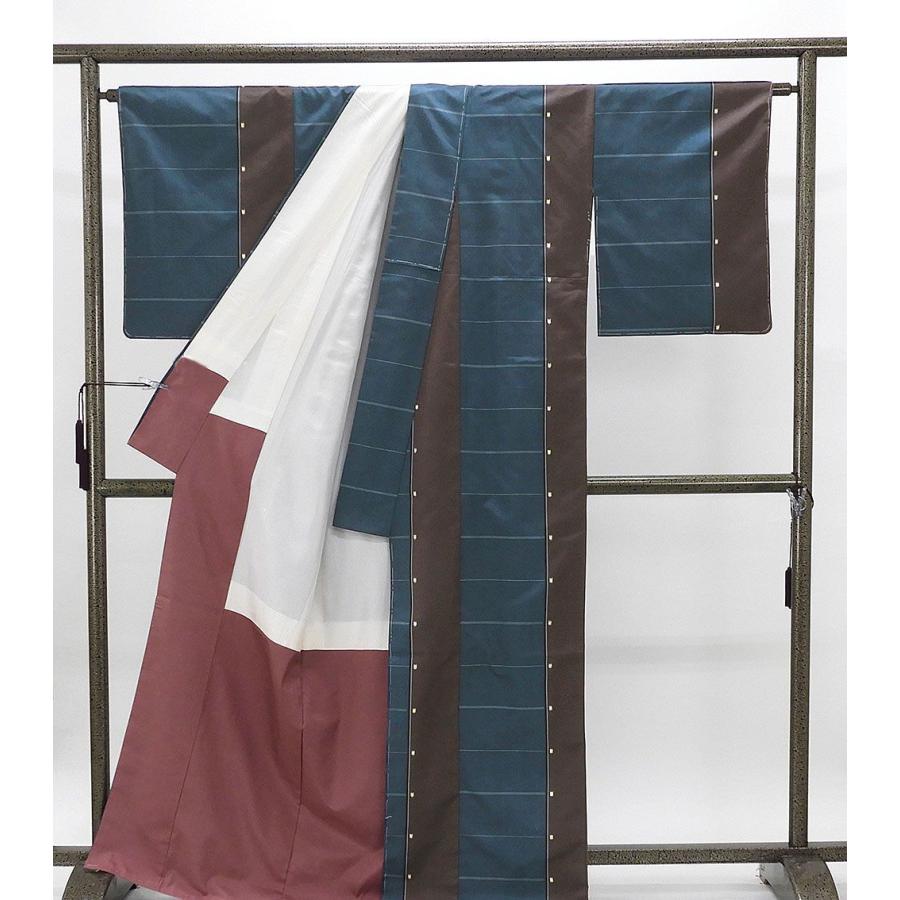 紬 未着用 正絹 横段幾何模様 身丈168cm 裄丈67cm 未使用 新古品 着物