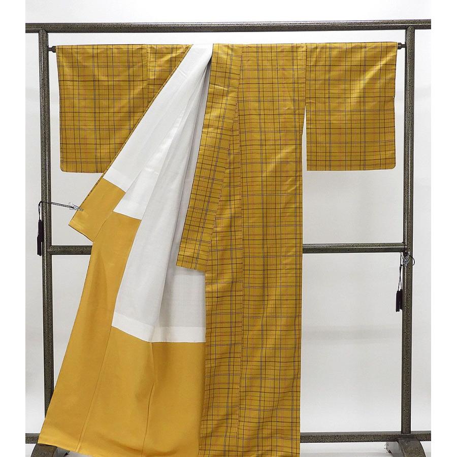 紬 未着用美品 正絹 格子模様 身丈167.5cm 裄丈67.5cm 未使用 新古品