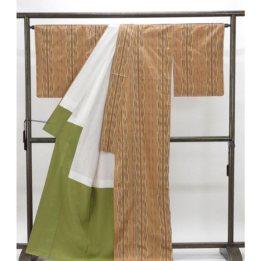 手織り紬 粋な縦縞模様 裄69.5 トールサイズ 着物 正絹 広衿RK-4503 紬 正絹 縦縞模様 身丈171.5cm 裄丈69cm 紬 美品 リサイクル 着物