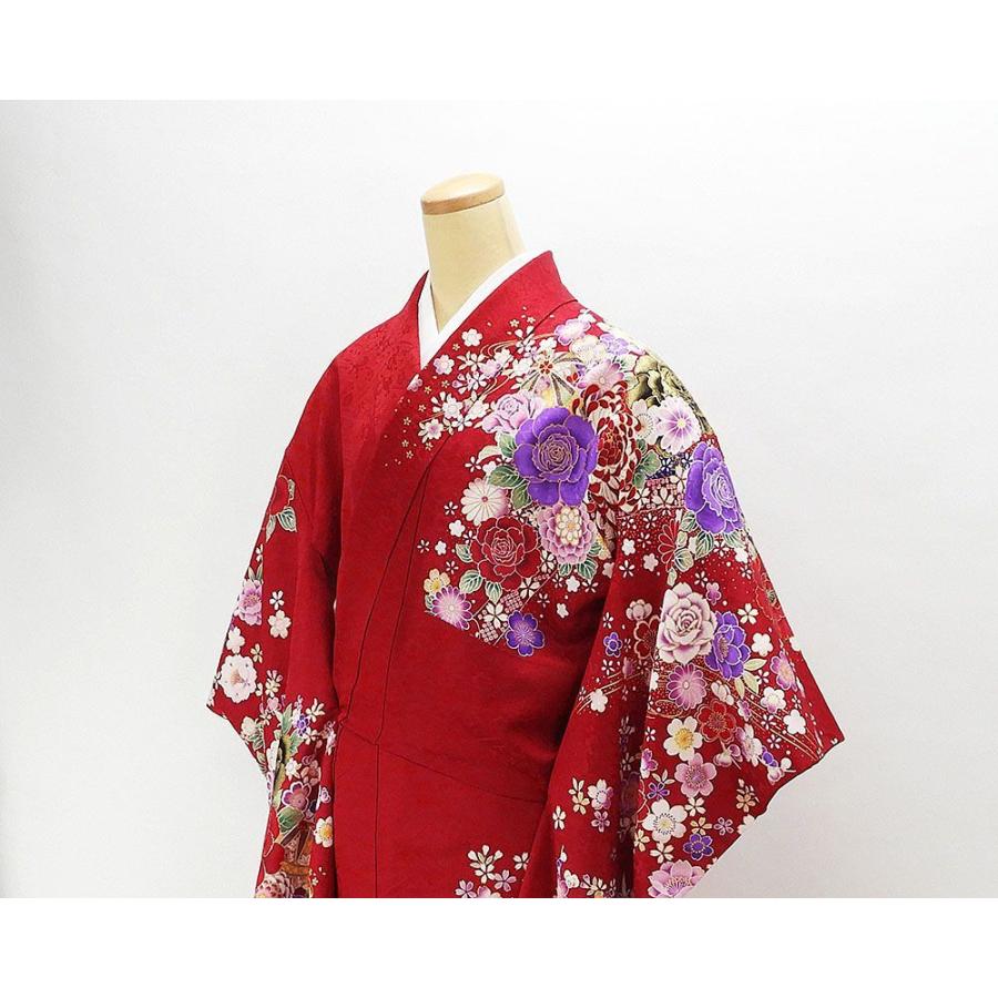 あすつく】振袖 正絹 吉祥薔薇模様 リサイクル 身丈166.5cm 裄丈64cm
