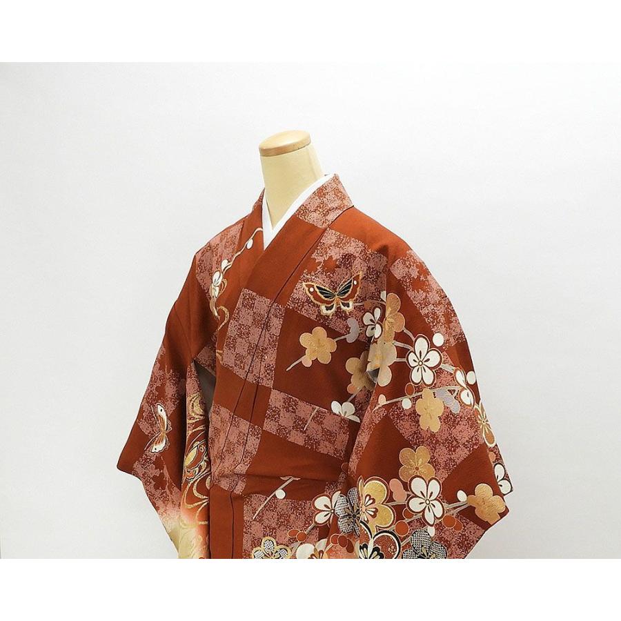 振袖 身丈171.5cm 裄丈67.5cm 正絹 名品 【中古】（振袖 正絹 格子流水  