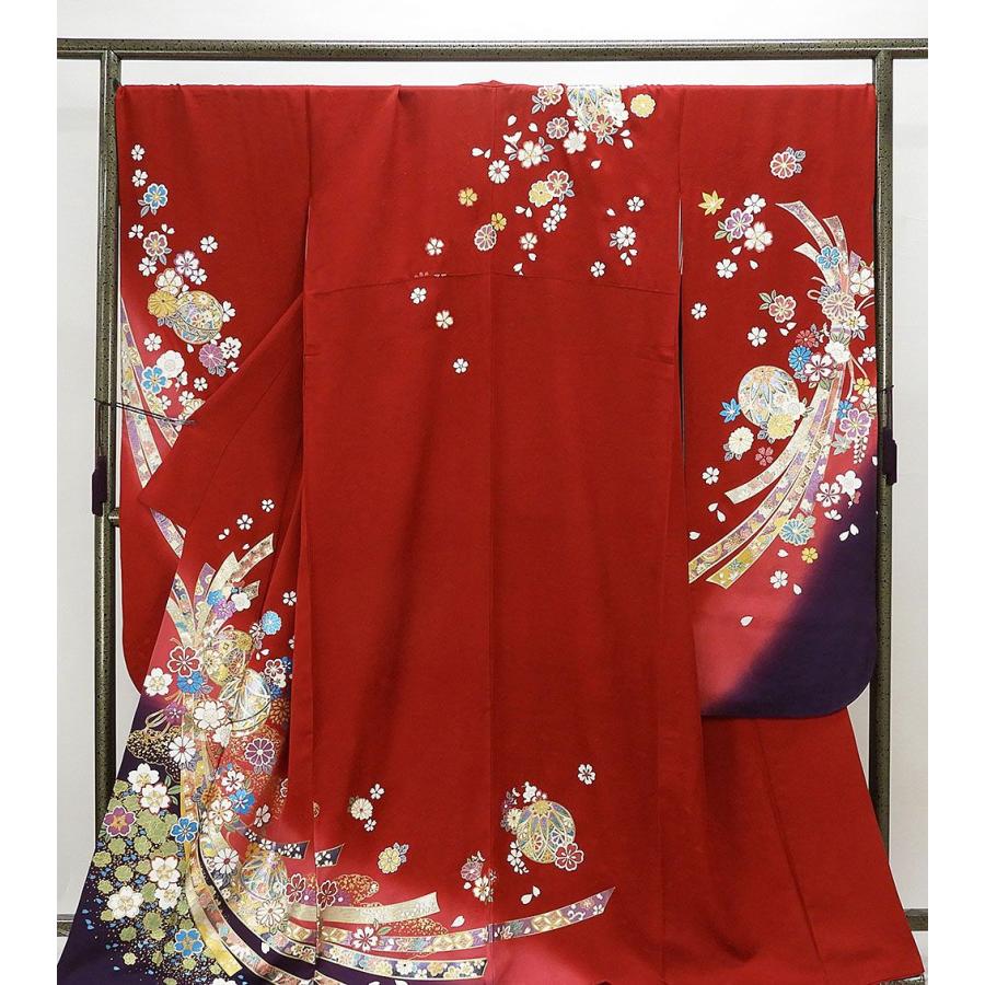 振袖 正絹 手毬四季花熨斗目模様 身丈167cm 裄丈70cm 振袖 良品 