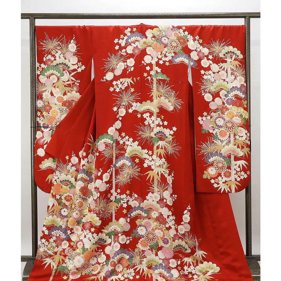 半額 50％OFF SALE 振袖 正絹 扇四季花模様 身丈170.5cm 裄丈70cm 振袖 美品 リサイクル 着物 e0877 | 