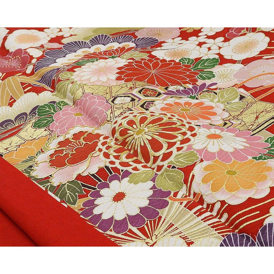 半額 50％OFF SALE 振袖 正絹 扇四季花模様 身丈170.5cm 裄丈70cm 振袖 美品 リサイクル 着物 e0877 |  | 05