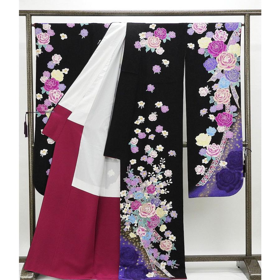振袖 正絹 薔薇熨斗目模様 身丈168cm 裄丈70cm 振袖 美品 リサイクル 着物 e0908 振袖 正絹 薔薇熨斗目模様 身丈168cm 裄丈70cm 美品 リサイクル 中古