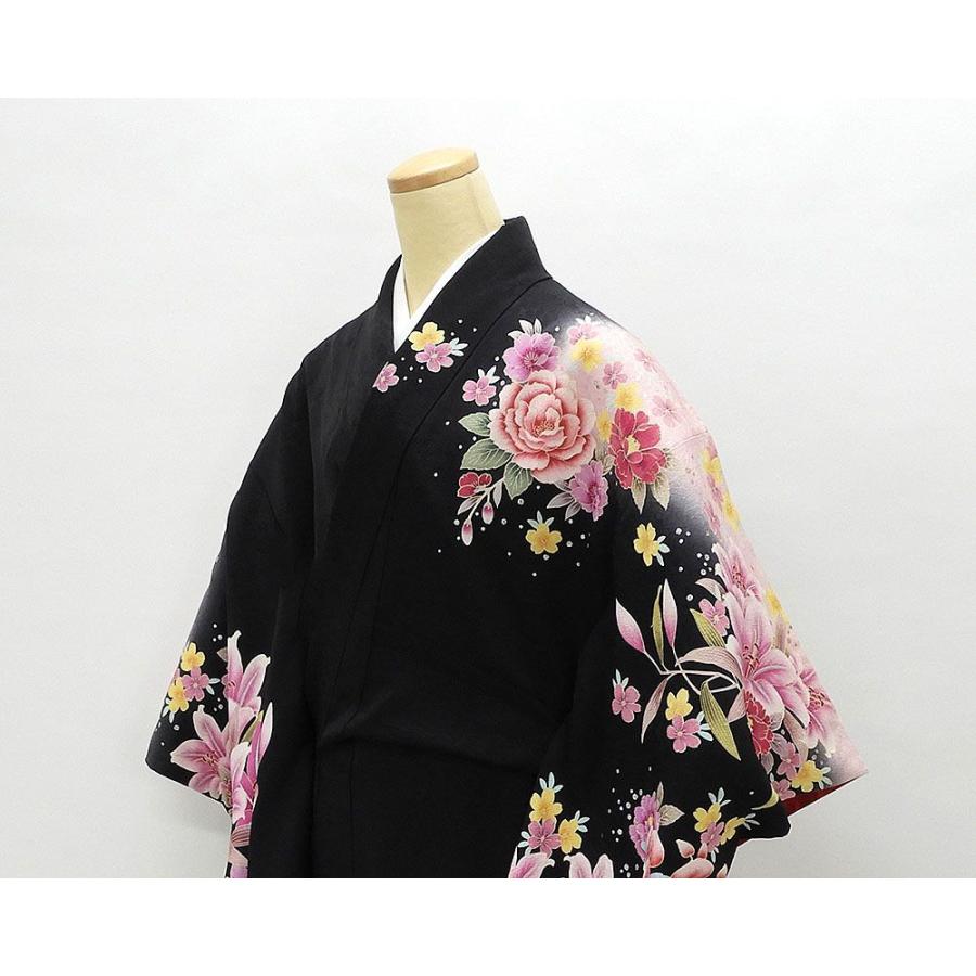 振袖 正絹 百合牡丹蘭模様 身丈170cm 裄丈68cm 美品 リサイクル 中古