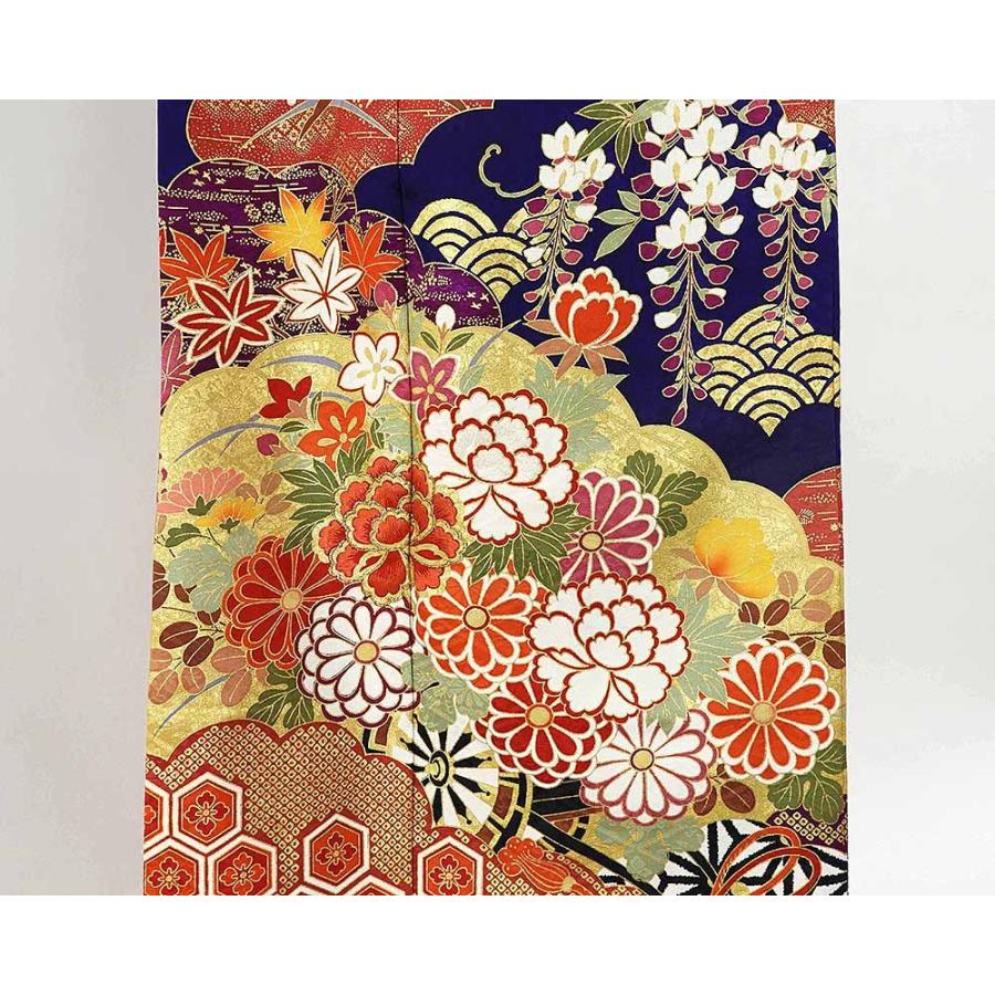 振袖 正絹 吉祥四季花花車模様 身丈177cm 裄丈70cm 美品 リサイクル 