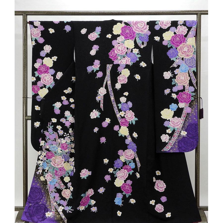 振袖 正絹 四季花模様 身丈169.5cm 裄丈67.5cm リサイクル 着物 e0977 