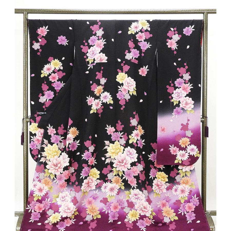 振袖 新品仕立済 正絹 花模様 身丈173.5cm 裄丈68cm 振袖 新品 仕立て 