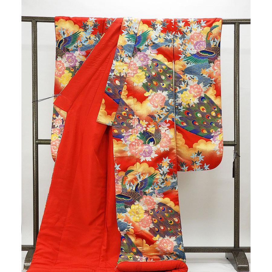 色打掛 正絹 四季花孔雀模様 打掛 花嫁衣裳 婚礼 リサイクル ブライダル ウエディング 着物 e3099 色打掛 正絹 四季花孔雀模様 打掛 花嫁衣裳 婚礼 リサイクル 中古
