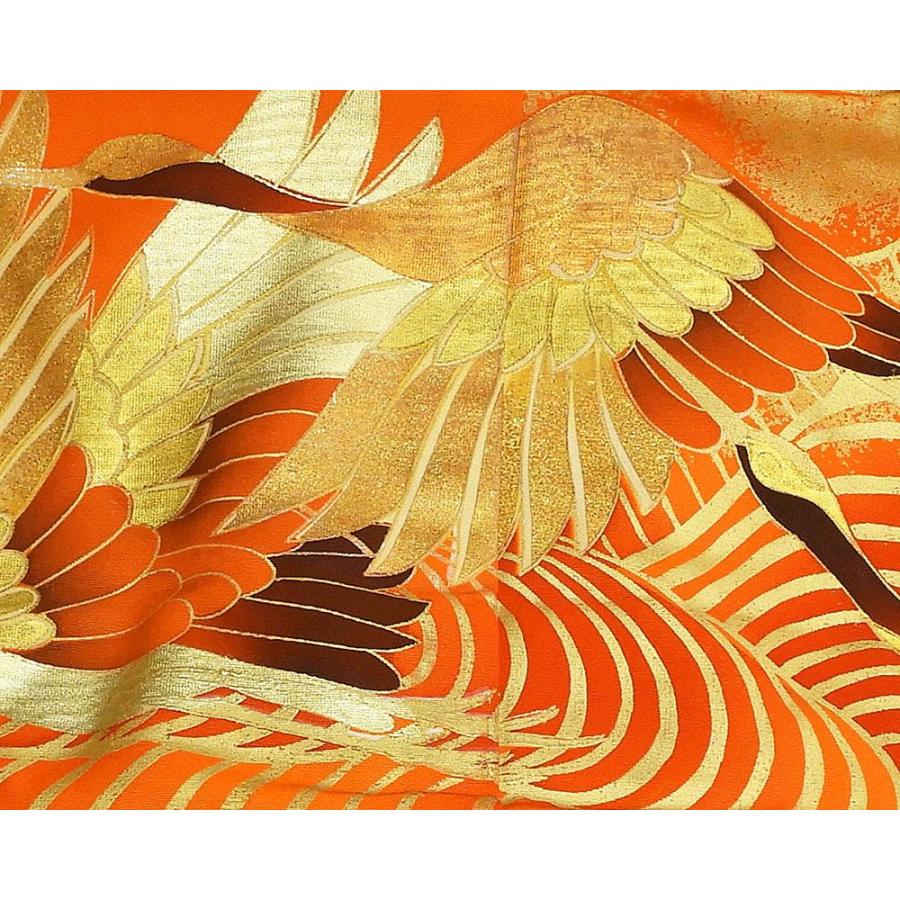 色打掛 正絹 立浪舞鶴模様 打掛 花嫁衣裳 婚礼 リサイクル 中古