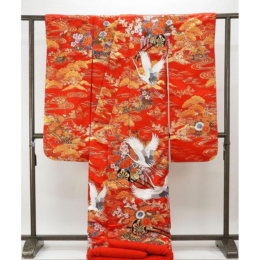 色打掛 正絹 流水 舞鶴 四季花車 打掛 花嫁衣裳 婚礼 中古 リサイクル ブライダル ウエディング 着物 e3213 色打掛 正絹 未着用 流水舞鶴四季花車模様 打掛 花嫁衣裳 婚礼