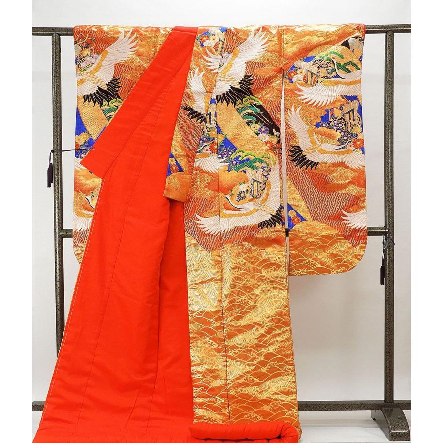 色打掛 未着用美品 正絹 吉祥舞鶴四季花模様 打掛 花嫁衣裳 婚礼 未