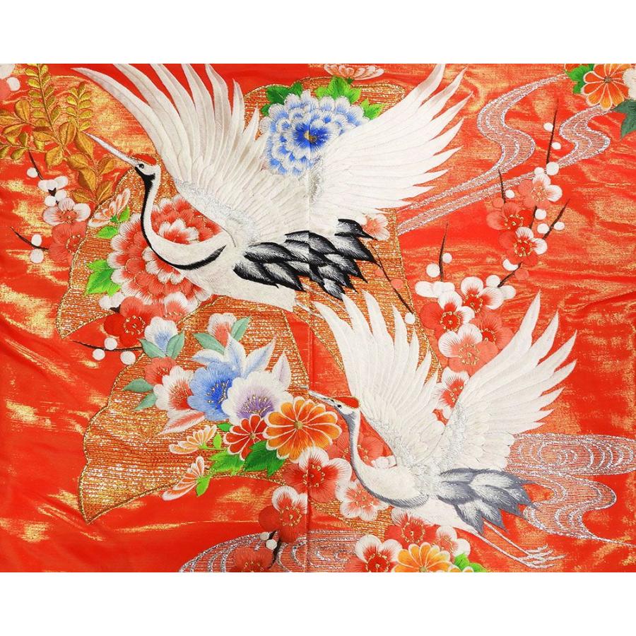 色打掛 正絹 舞鶴扇面四季花模様 打掛 花嫁衣裳 婚礼 リサイクル 中古