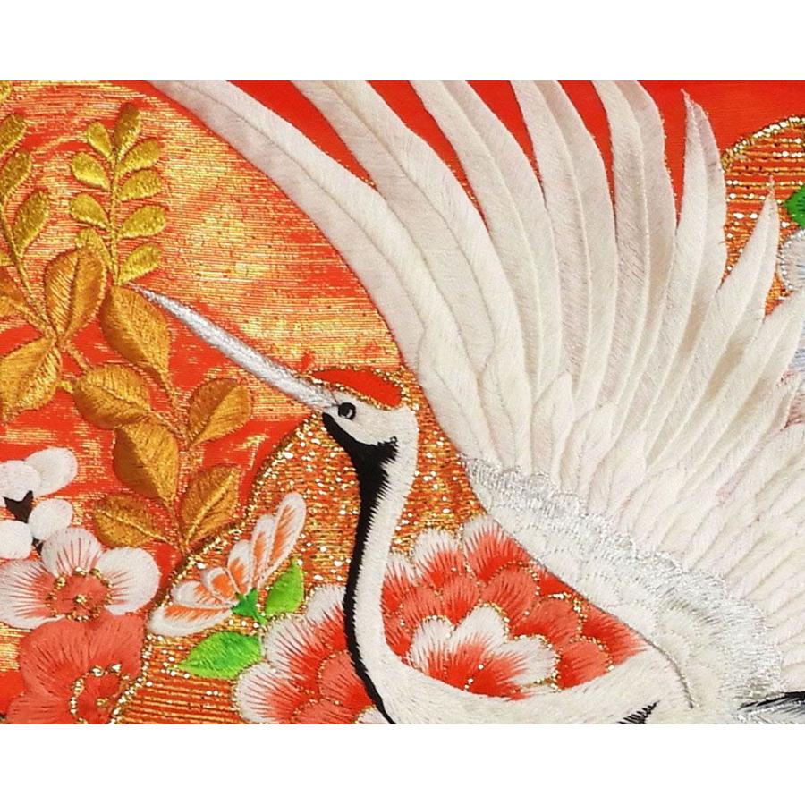 色打掛 正絹 舞鶴扇面四季花模様 打掛 花嫁衣裳 婚礼 リサイクル 中古 