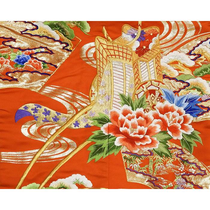 色打掛 正絹 四季花扇面御所車模様 打掛 花嫁衣裳 婚礼 良品 リサイクル 中古 ブライダル ウエディング 着物 e3143 色打掛 正絹 四季花扇面御所車模様 打掛 花嫁衣裳 婚礼 良品