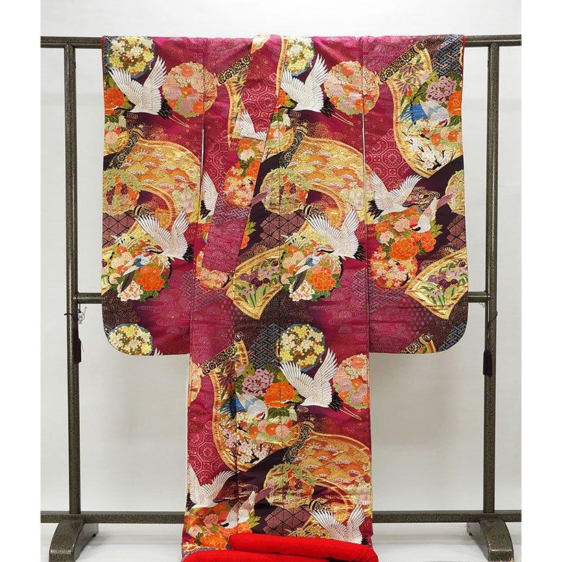 30％OFF SALE 色打掛 正絹 舞鶴四季花巻物模様 打掛 美品 花嫁